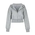 Women Cropped Hoodie Zip Up Grey Long Sleeve Sweatshirt Jacket Casual Slim Fit Y2K Short Hooded Coat Streetwear Athletic Outerwear